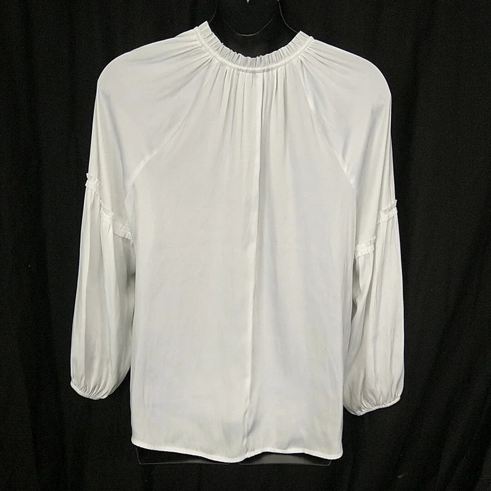 Lane Bryant Blouse Womens 18/20 White Ruffle Tie Neck Long Sleeve Peasant Top